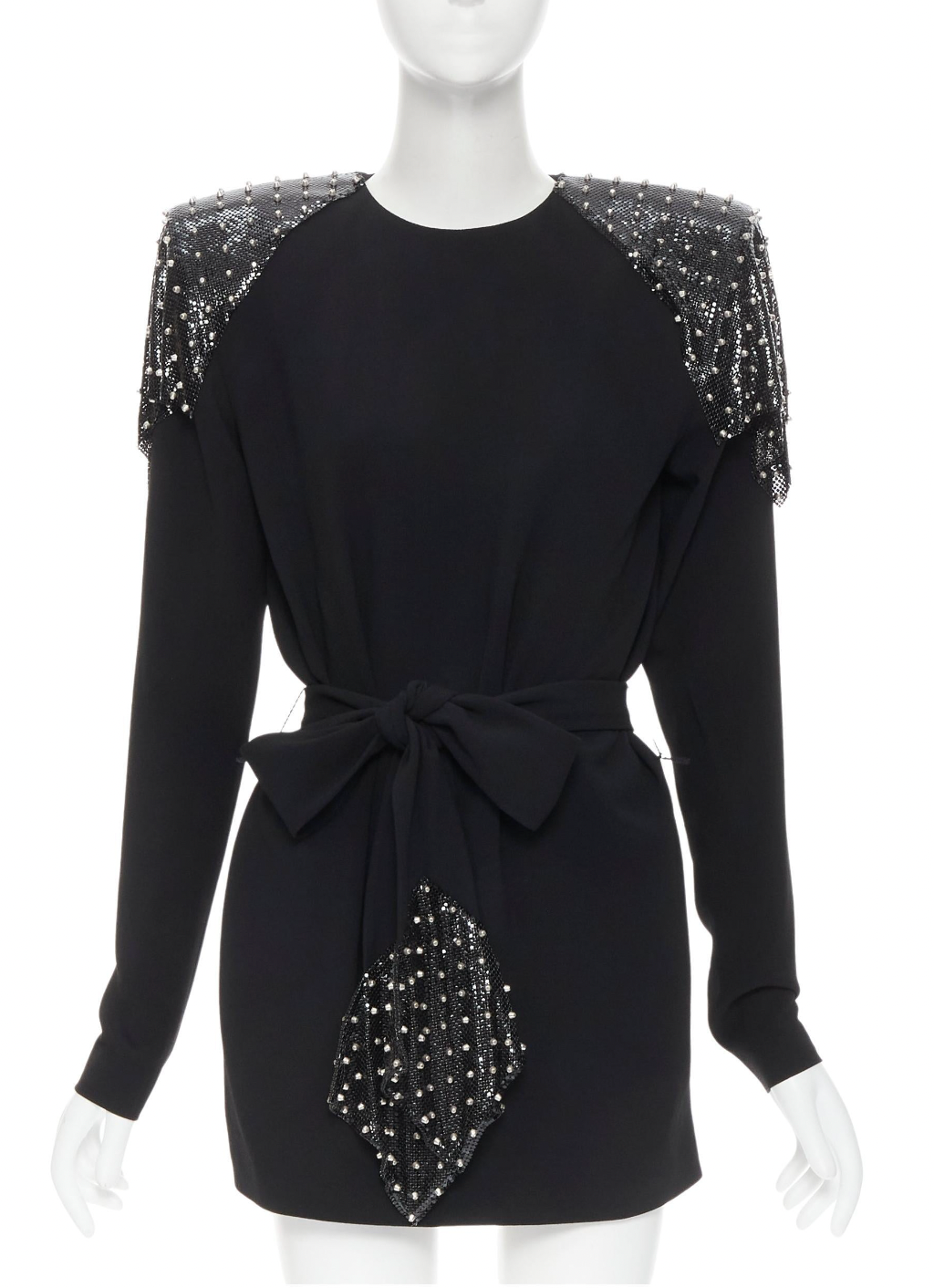 Saint Laurent Black Extreme Shoulder Pad Chain Mail Spike Mini Dress F –  PauméLosAngeles