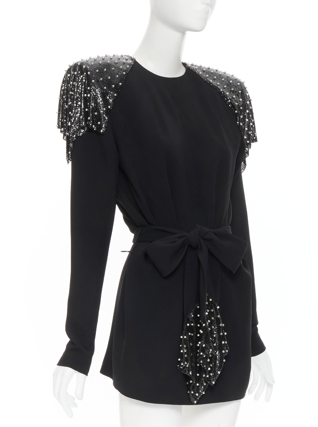 Saint Laurent Black Extreme Shoulder Pad Chain Mail Spike Mini Dress F PaumLosAngeles Saint Laurent Black Extreme Shoulder Pad Chain Mail Spike Mini Dress F PaumLosAngeles