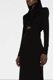 Saint Laurent Black Cut Out Long Sleeve Shoulder Padded Hooded Dress Gown