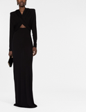 Saint Laurent Black Cut Out Long Sleeve Shoulder Padded Hooded Dress Gown