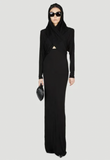 Saint Laurent Black Cut Out Long Sleeve Shoulder Padded Hooded Dress Gown