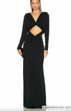 Saint Laurent Black Long Sleeve Cut Out Draped Dress Gown Spring 2023