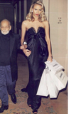 Dsquared Black Silk Lace Bustier Bow Dress Gown