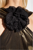 Saint Laurent Gold Draped Black Flower Neck Dress