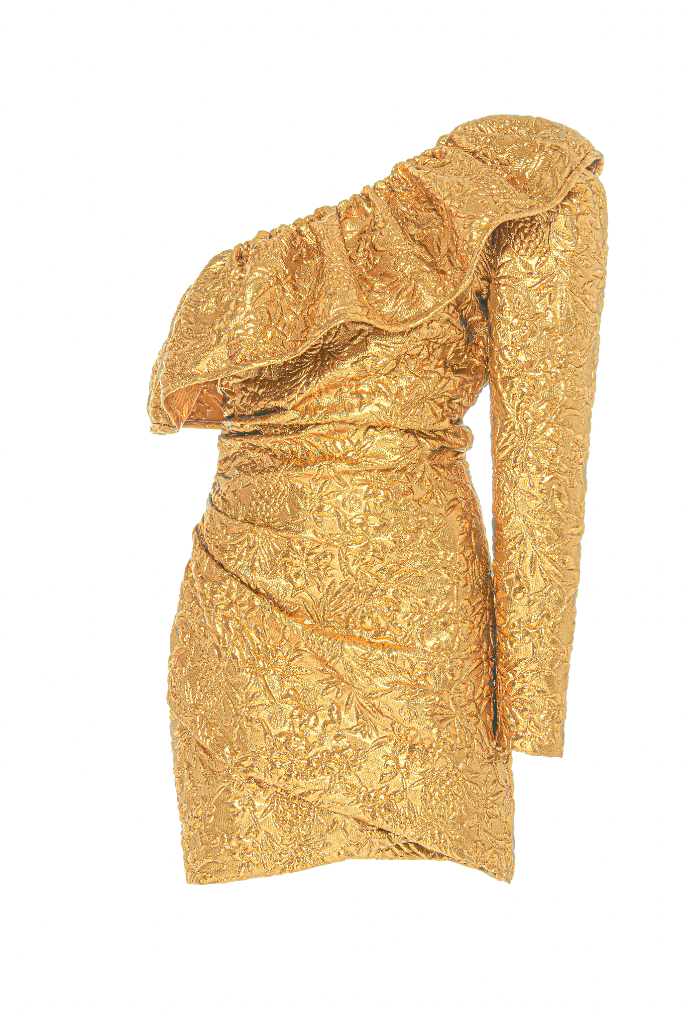 Dundas Gold Foil Baroque Print One Shoulder Ruffle Dress PaumLosAngeles Dundas Gold Foil Baroque Print One Shoulder Ruffle Dress PaumLosAngeles