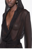 Saint Laurent Black Sheer Chiffon Hooded Shirt Cuff Jacket Top