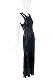 Versace Black Sheer Striped Textured Shoulder Cut Out Side Button Sleeveless Tank Dress Gown