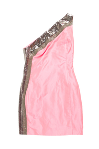 Versace Pink Chain Mail One Shoulder Asymmetric Mini Dress
