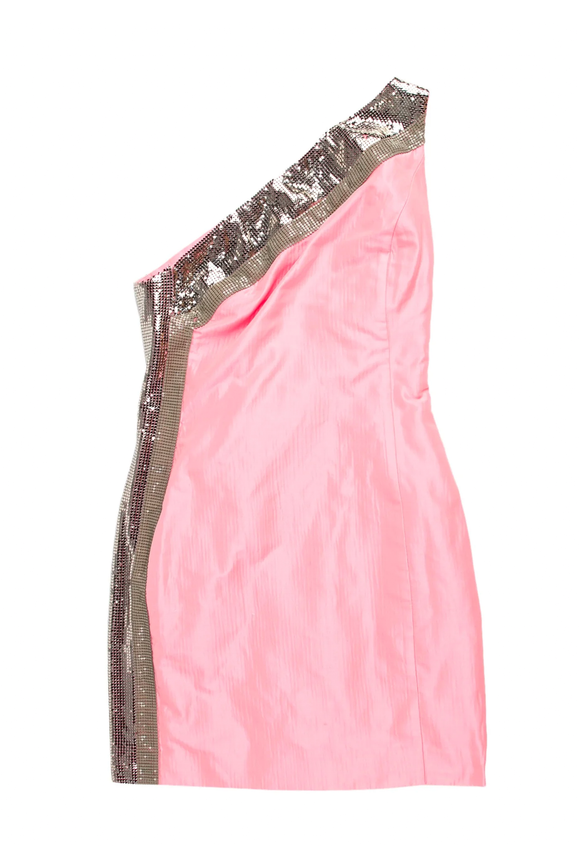 Versace Pink Chain Mail One Shoulder Asymmetric Mini Dress PaumLosAngeles Versace Pink Chain Mail One Shoulder Asymmetric Mini Dress PaumLosAngeles
