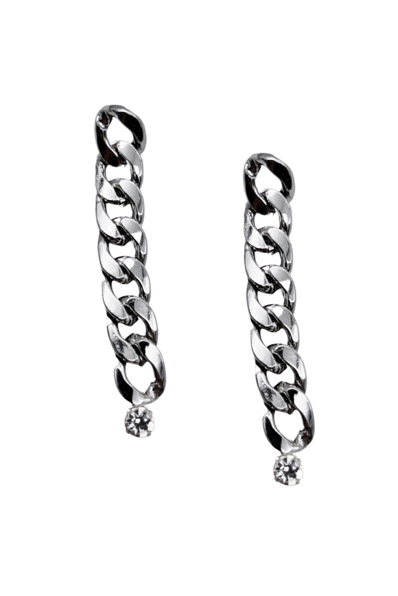 Vintage Silver Chain Link Diamond Earrings