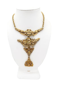 Vintage Gold Baroque Crown Angel Wing Necklace