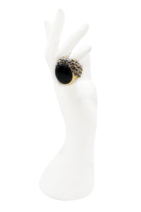 Vintage Gold Crystal Black Onyx Cocktail Ring