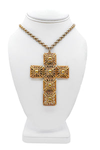 Vintage Gold Square Cut Out Cross Necklace