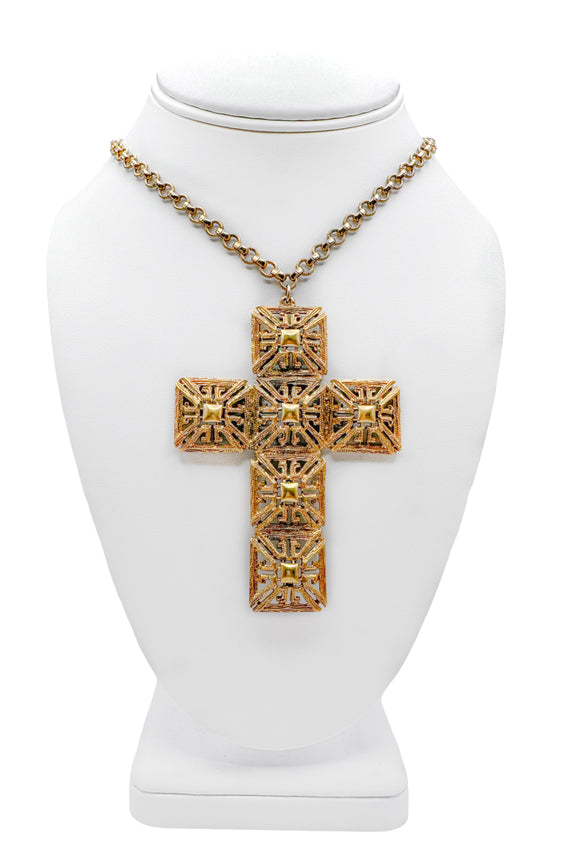 Vintage Gold Square Cut Out Cross Necklace