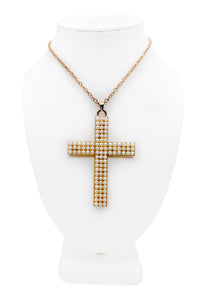 Vintage Gold Pearl Cross Necklace