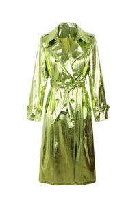 Vintage Green Metallic Patent Leather Trench Coat