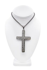 Vintage Silver Crystal Diamond Cross Necklace