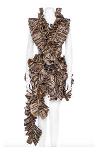 Aknvas Gold Metallic Ruffle Sculpture Dress