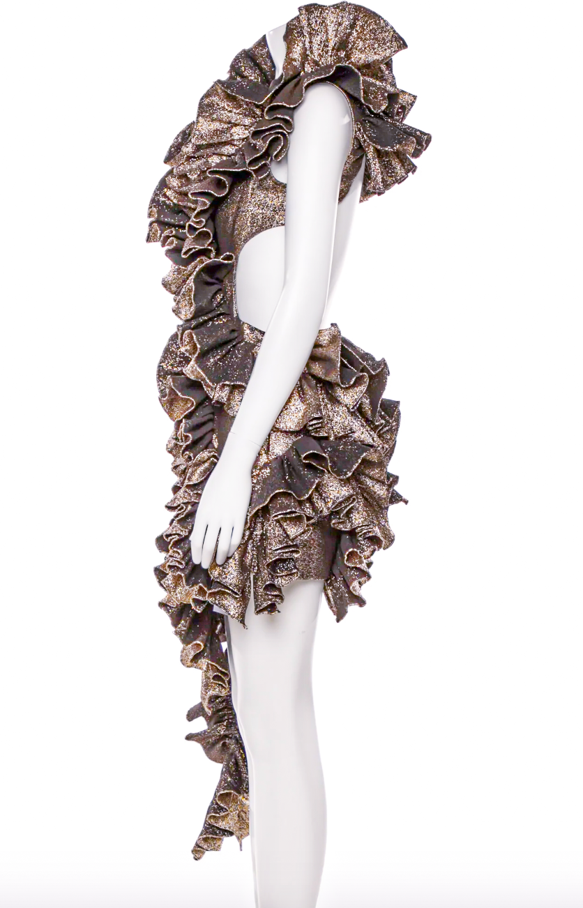 Aknvas Gold Metallic Ruffle Sculpture Dress PaumLosAngeles Aknvas Gold Metallic Ruffle Sculpture Dress PaumLosAngeles
