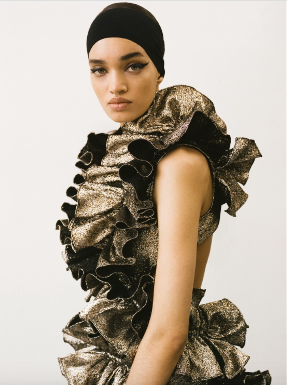 Aknvas Gold Metallic Ruffle Sculpture Dress PaumLosAngeles Aknvas Gold Metallic Ruffle Sculpture Dress PaumLosAngeles