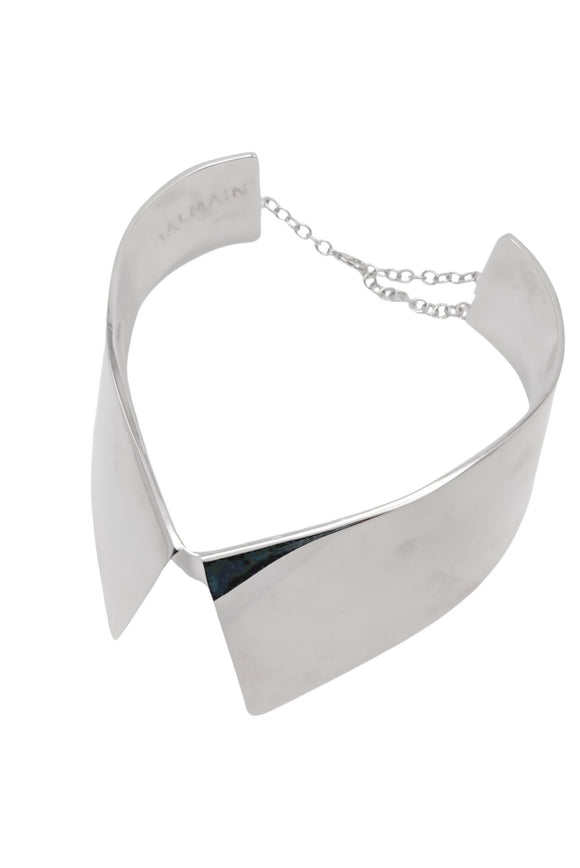 Balmain Silver Metal Shirt Collar Choker Necklace