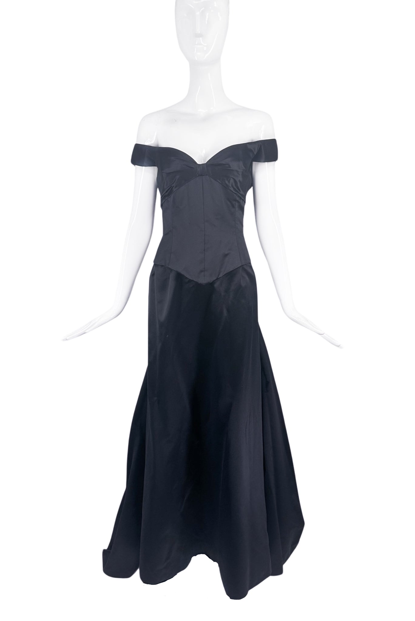 Vintage Black Satin Corset Off Shoulder Saks Fifth Avenue Gown PaumLosAngeles Vintage Black Satin Corset Off Shoulder Saks Fifth Avenue Gown PaumLosAngeles