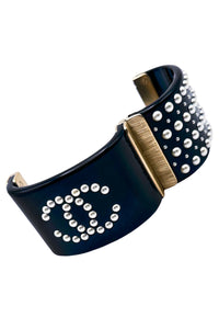 Chanel Black Resin Pearl "CC" Logo Cuff Bracelet