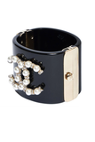 Chanel Black Resin CC Pearl Logo Cuff Bracelet