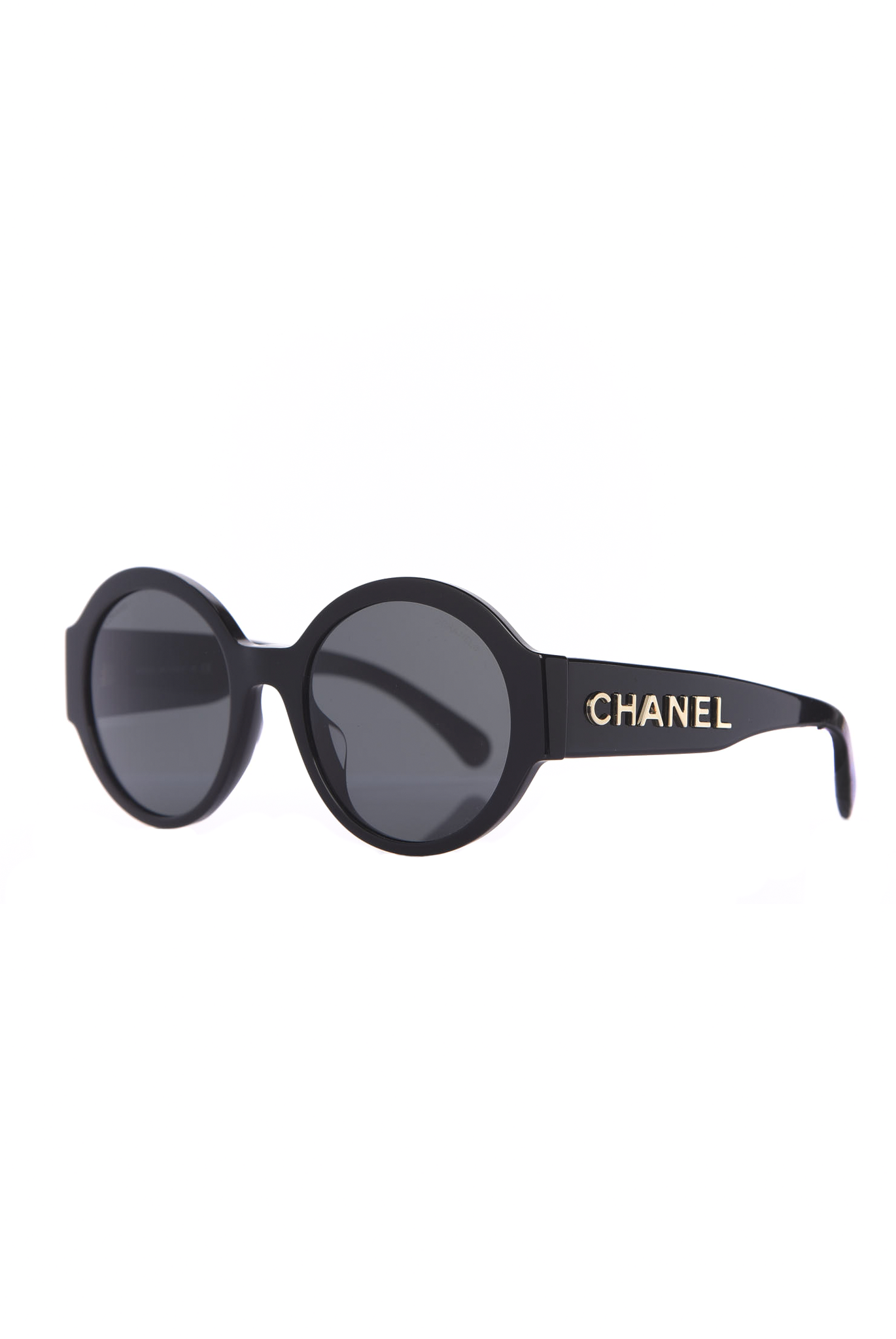 Vintage CHANEL black round frame mod sunglasses with white CHANEL