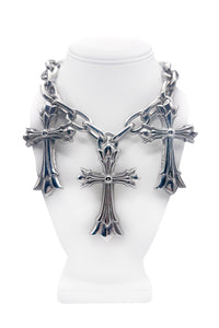 Cruize "Claude" Silver Metal Triple Cross Necklace