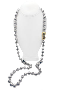 Cruize "Noemie" Silver Pearl Long Triple Clasp Necklace