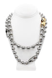 Cruize "Noemie" Silver Pearl Long Triple Clasp Necklace