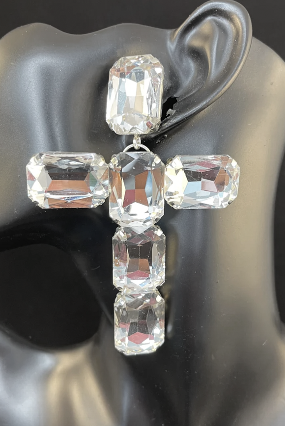 Vintage Oversized Crystal Cross Earrings
