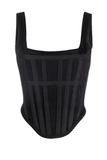 Dion Lee Black Ribbed Cotton Jersey Boned Hook & Eye Westwood Style Corset Top