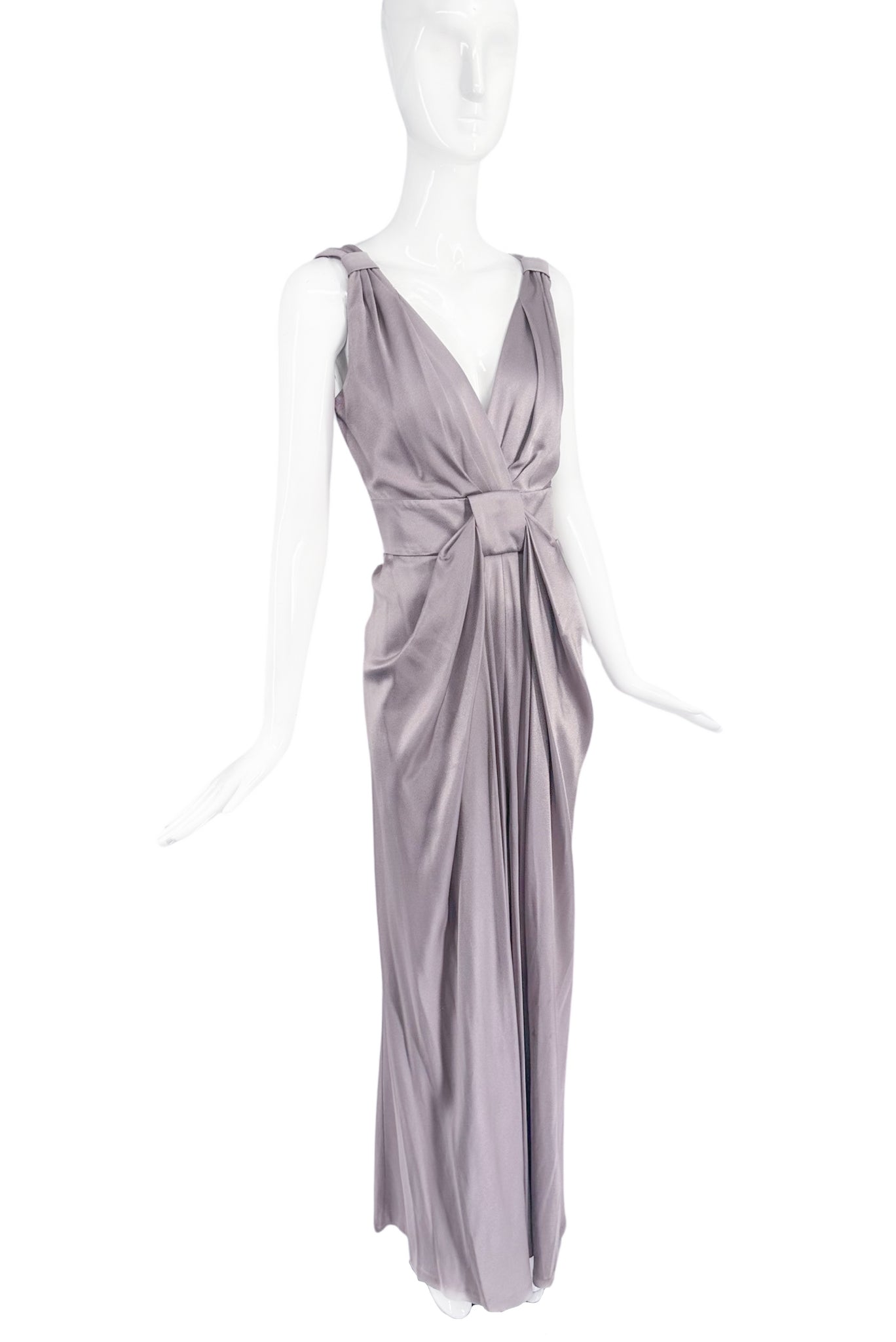 Christian Dior by John Galliano Silver Grey Satin Draped Goddess Gown PaumLosAngeles Christian Dior by John Galliano Silver Grey Satin Draped Goddess Gown PaumLosAngeles