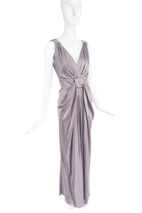 Christian Dior by John Galliano Silver Grey Satin Draped Goddess Gown