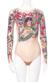 Christian Dior by John Galliano Nude Tattoo Print Logo Sailor Bodysuit Runway Spring 2004