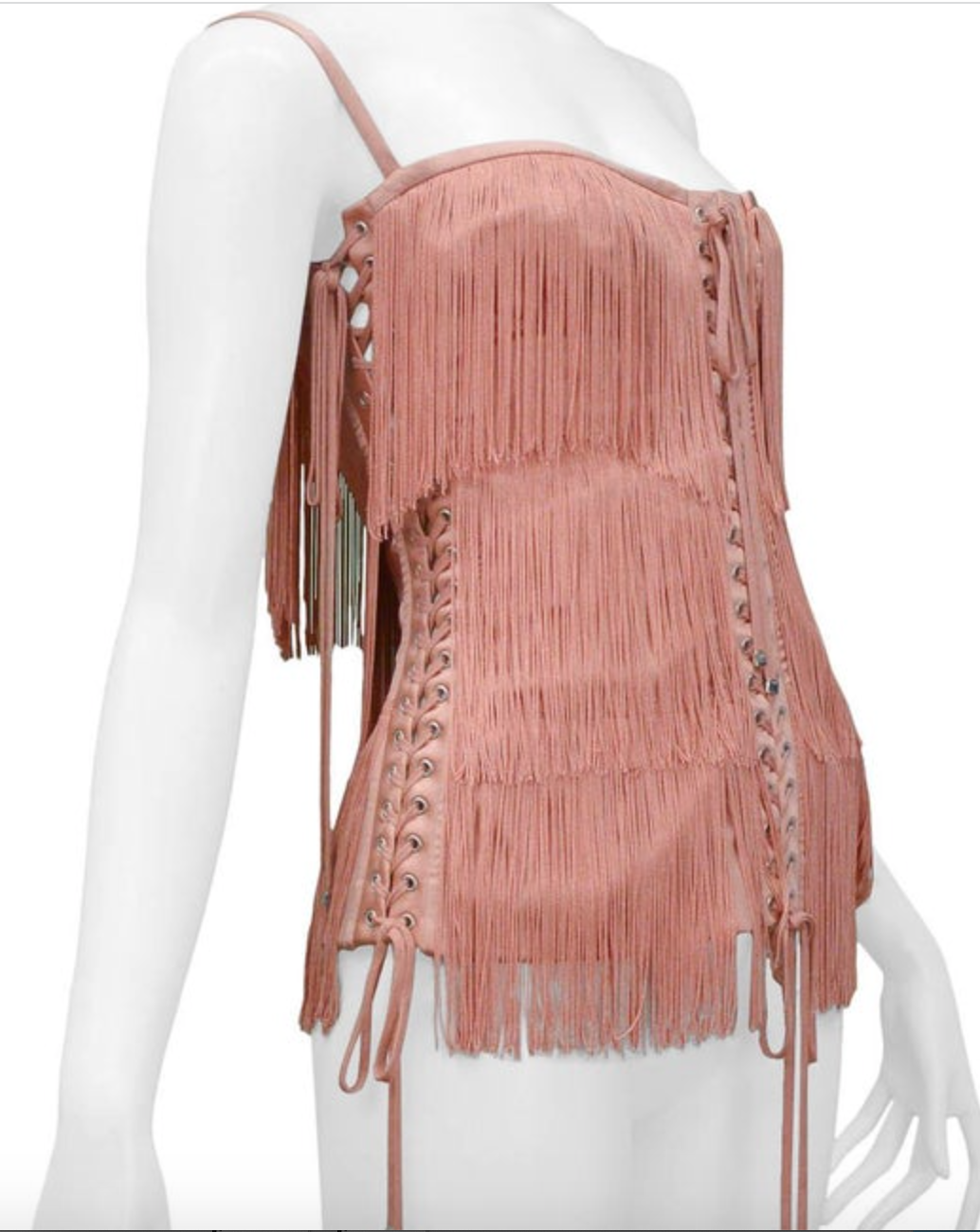 新品 DOLCE&GABBANA Frilled Corset Camisole Dolce & Gabbana Pink Fringe Lace Up Corset Runway 2003