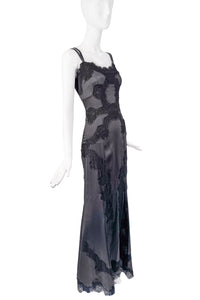 dolce and gabbana black silk dress Lace-trimmed satin slip dress in black - Dolce Gabbana