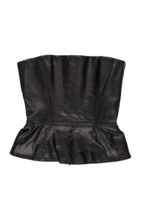 Dsquared Black Leather Peplum Corset Top
