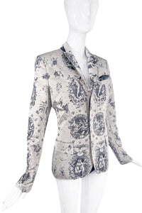 Jean Paul Gaultier Black White Satin Angel Cherub Dove Holy Star Print Blazer Jacket