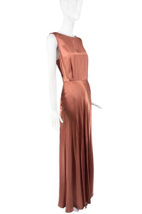 Ghost London Brown Cooper Bronze Silk Satin Shift 90's Minimalism Dress Gown