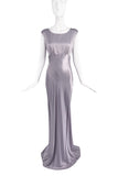 Ghost London Grey Silver Metallic Draped Backless Train 90's Gown