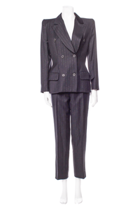 Givenchy by Alexander McQueen Black Gold Lurex Striped Power Shoulder Suit Runway Fall 1997