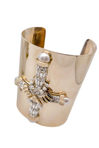 Givenchy by Riccardo Tisci Gold Pearl Crystal Cross Cuff