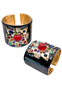 Vintage "YSL" Saint Laurent Style Gripoix Maltese Cross Enamel Gem Stone Cuff Bracelets