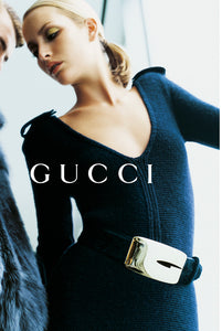 Gucci by Tom Ford Black Leather Oversized Gold "G" Logo Metal Buckle Belt Fall 1996