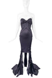 Gucci Gray Purple Silk Fishnet Corset Bustier Ruffle Train Dress Gown 2004/2005