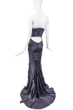 Gucci Gray Purple Silk Fishnet Corset Bustier Ruffle Train Dress Gown 2004/2005