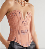 Gucci Pink Nude Crystal Embellished Corset Top